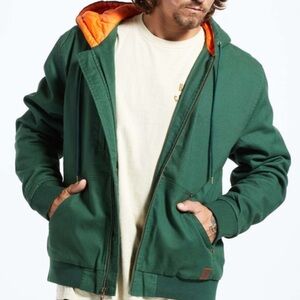 BRIXTON BUILDERS HOODED WARM WORK CANVAS JACKET GREEN ORANGE QUILTED TRUCKER XL